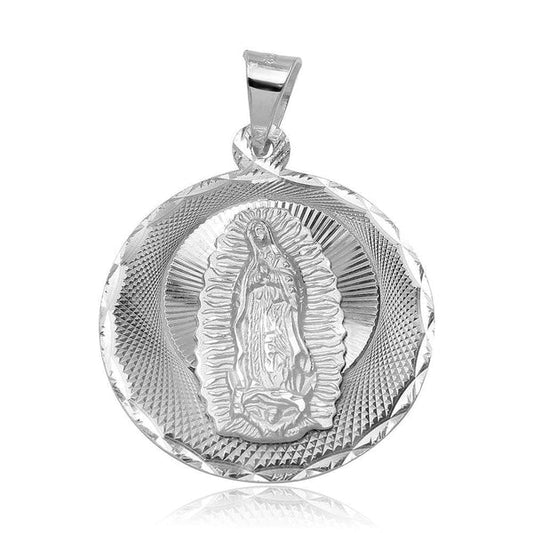 925 Sterling Silver High Polished DC Our Lady of Guadalupe Round Medallion Charm Pendant