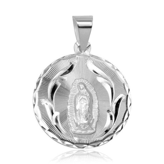 925 Sterling Silver High Polished DC Our Lady of Guadalupe Medallion Charm Pendant