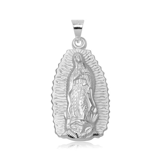 925 Sterling Silver High Polished Medium Our Lady of Guadalupe Pendant