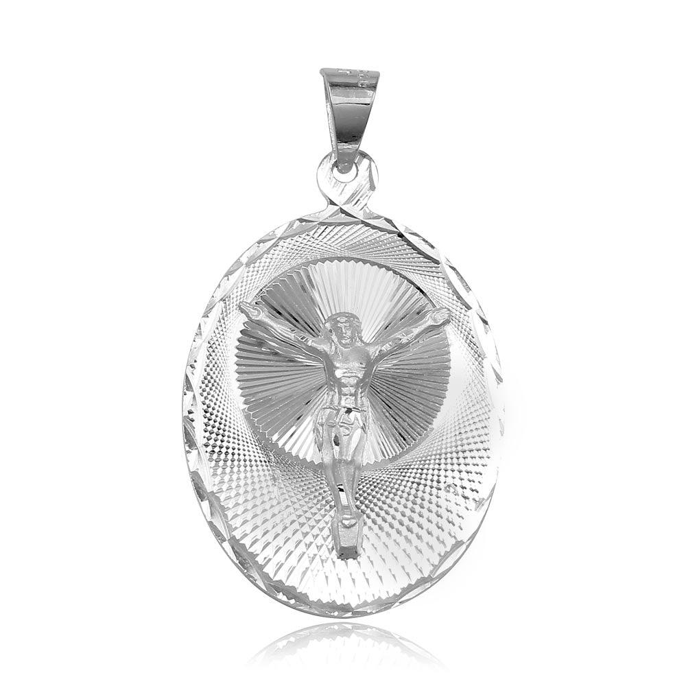 925 Sterling Silver High Polished DC Crucifix Medallion Charm Pendant
