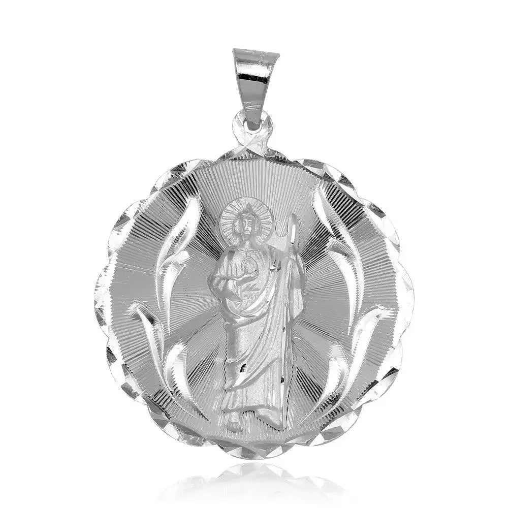 925 Sterling Silver High Polished DC Round St. Jude Medallion Pendant