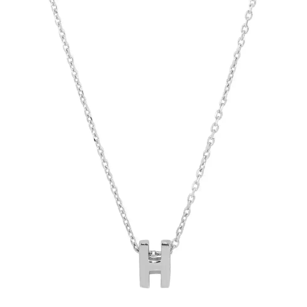 925 Sterling Silver Rhodium Plated Small Initial H Necklace