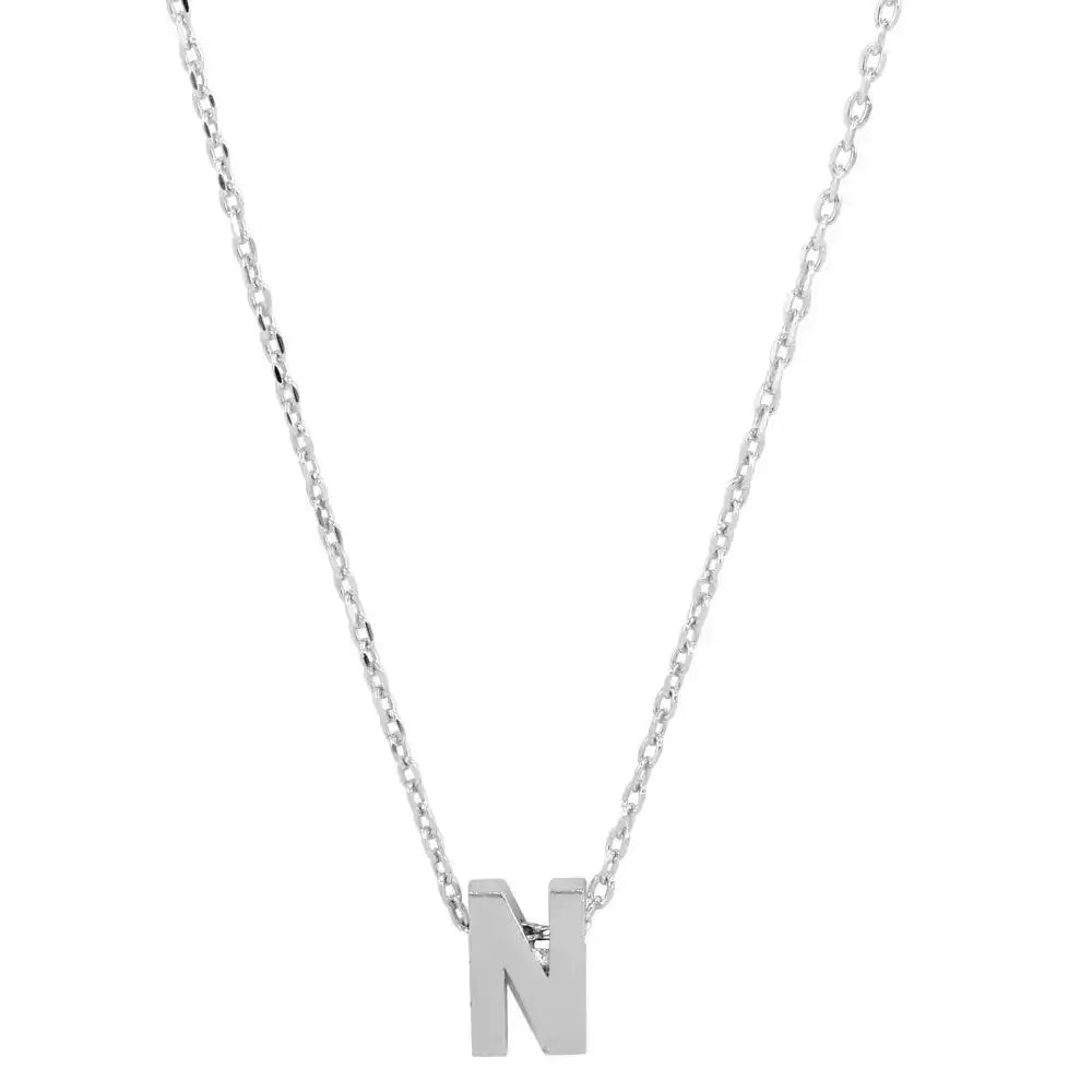 925 Sterling Silver Rhodium Plated Small Initial N Necklace