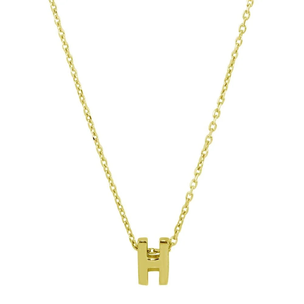 925 Sterling Silver Gold Plated Small Initial H Necklace