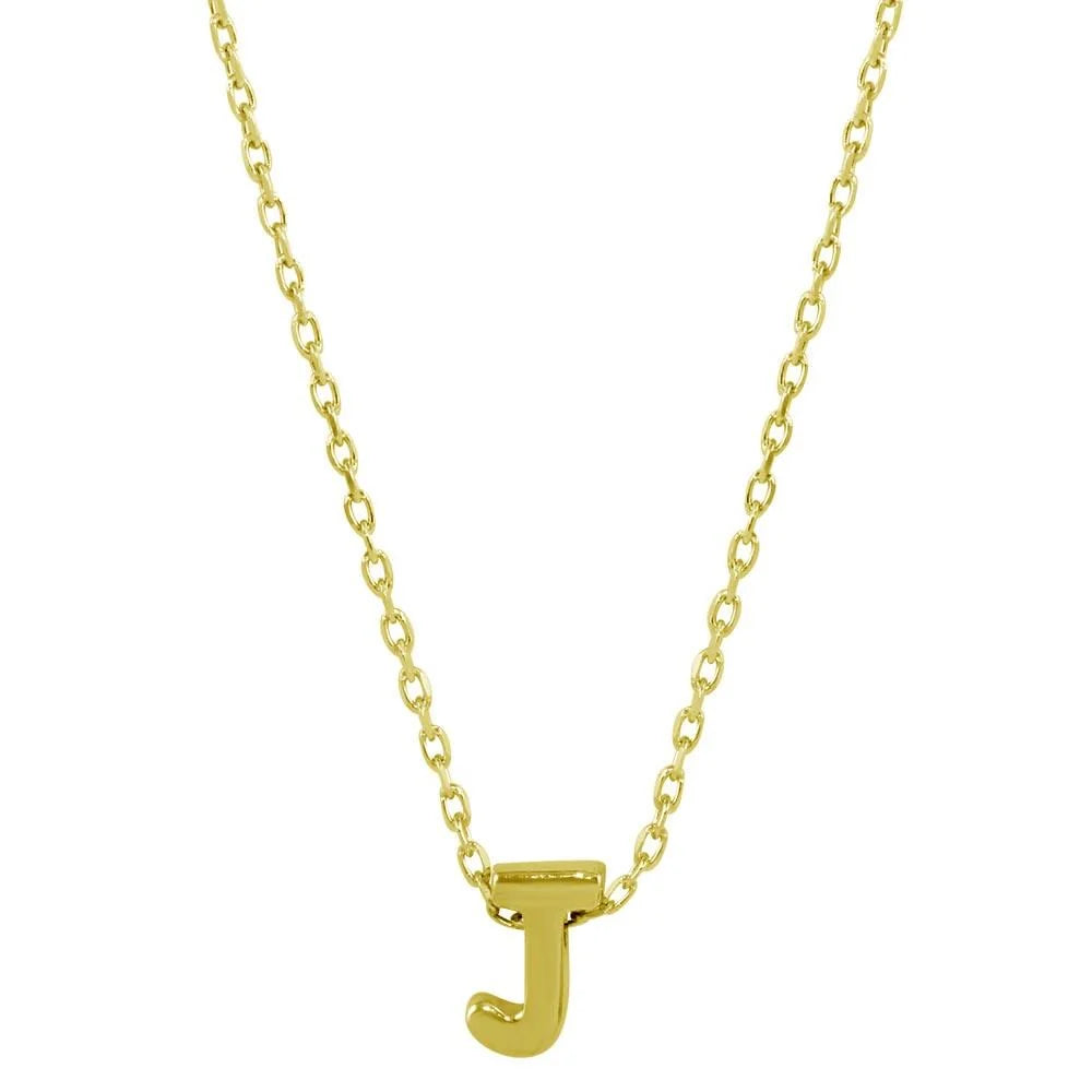 925 Sterling Silver Gold Plated Small Initial J Necklace