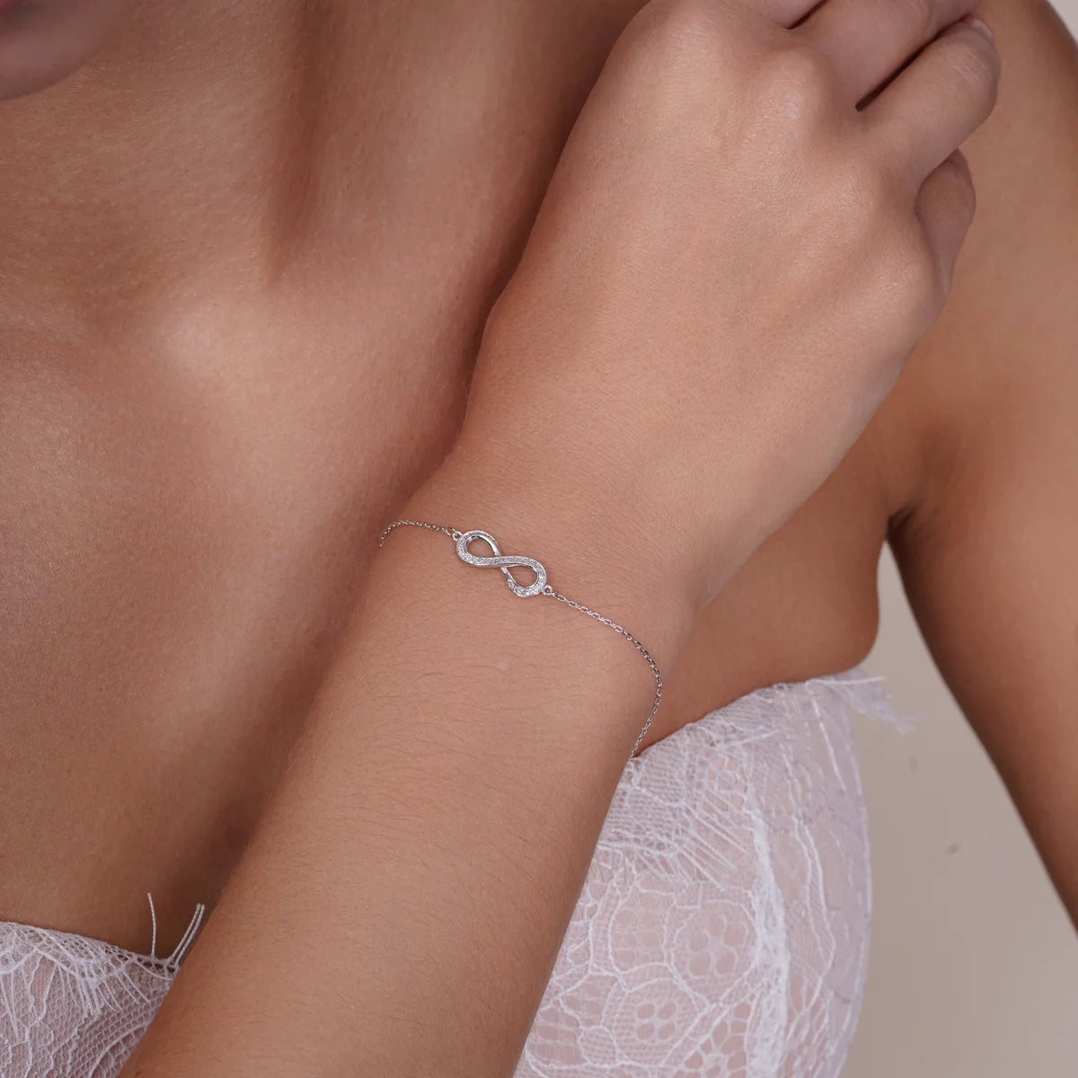 Lab Grown Diamond 925 Sterling Silver Rhodium Plated Round Infinity Bracelet