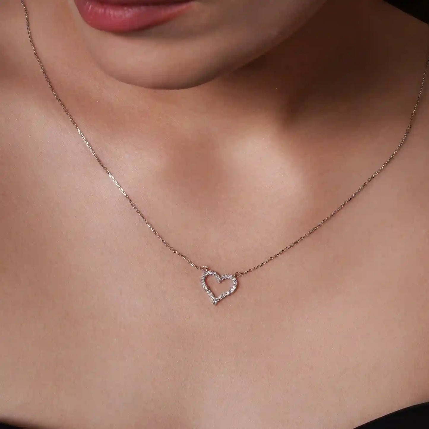 925 Sterling Silver Rhodium Plated Lab Grown Diamond on 14.5mm x 14mm Heart Pendant Adjustable Necklace