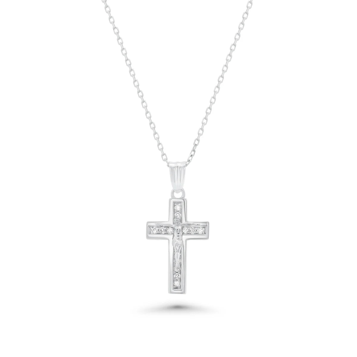 Lab-Grown Diamond 925 Sterling Silver Rhodium Plated Dainty Crucifix Pendant Necklace