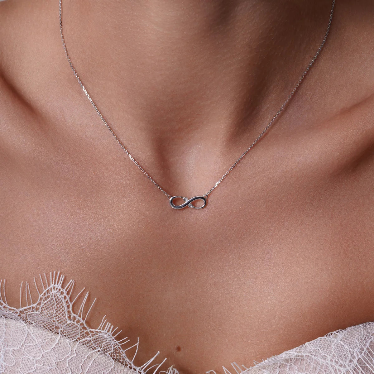 Lab Grown Diamond 925 Sterling Silver Rhodium Plated Infinity Necklace