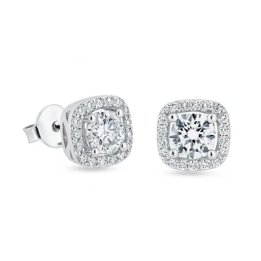 925 Sterling Silver Moissanite 8mm Halo Push Back Earring