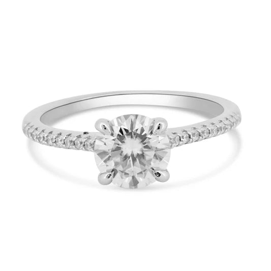 925 Sterling Silver Rhodium Plated 1 Carat Moissanite Stones Ring