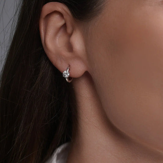 925 Sterling Silver Rhodium Plated Moissanite Hoop Earring