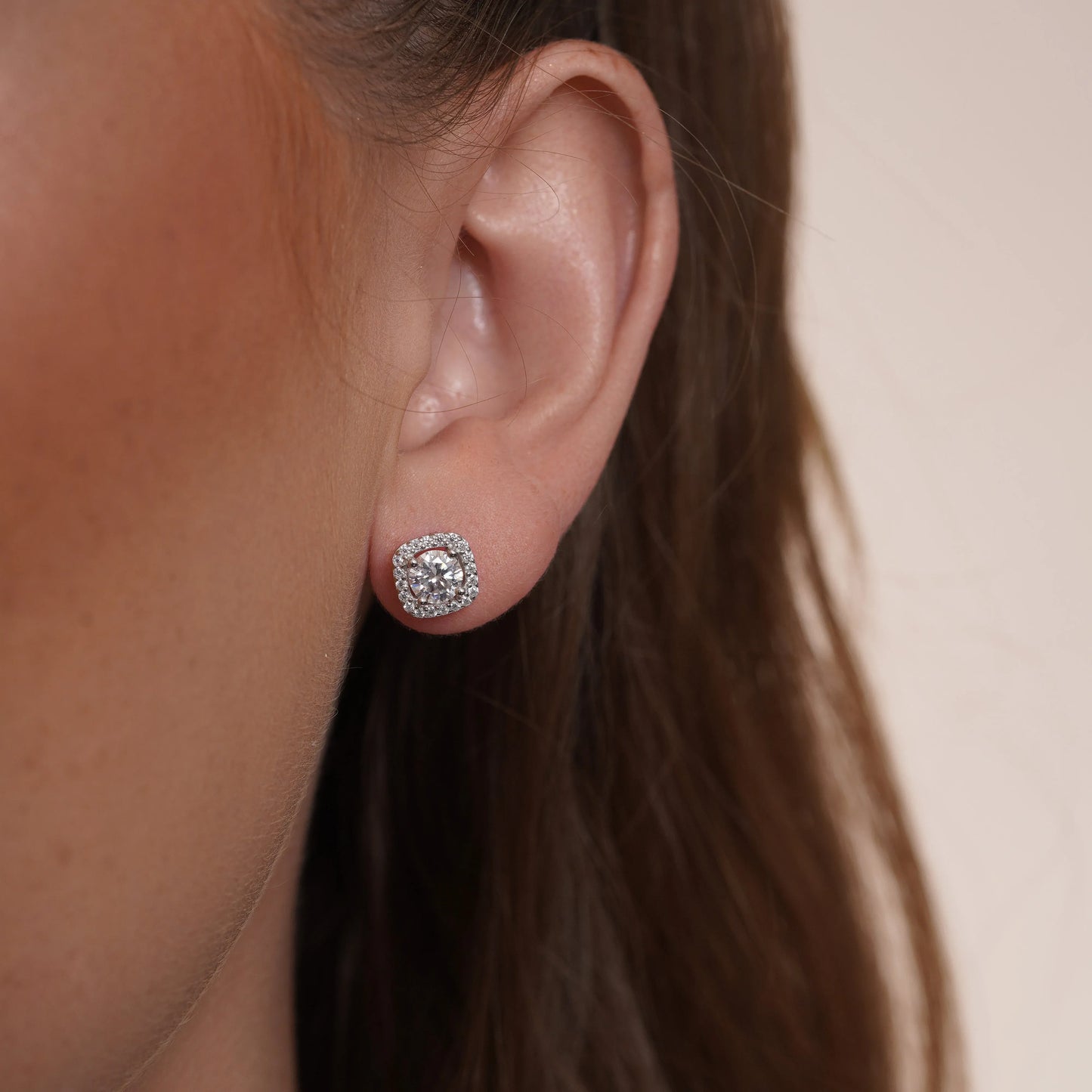 925 Sterling Silver Rhodium Plated Halo Moissanite Studded 8mm Stud Earring