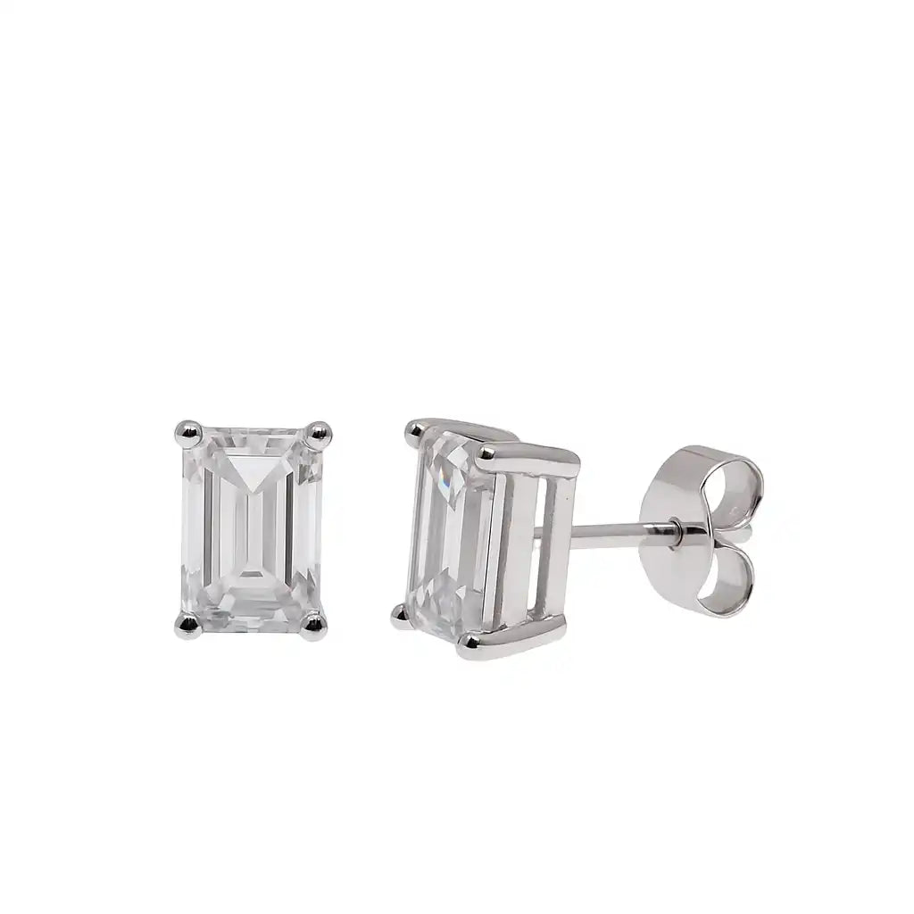 925 Sterling Silver Rhodium Plated Baguette Moissanite 6mm x 4.5mm Stud Earring