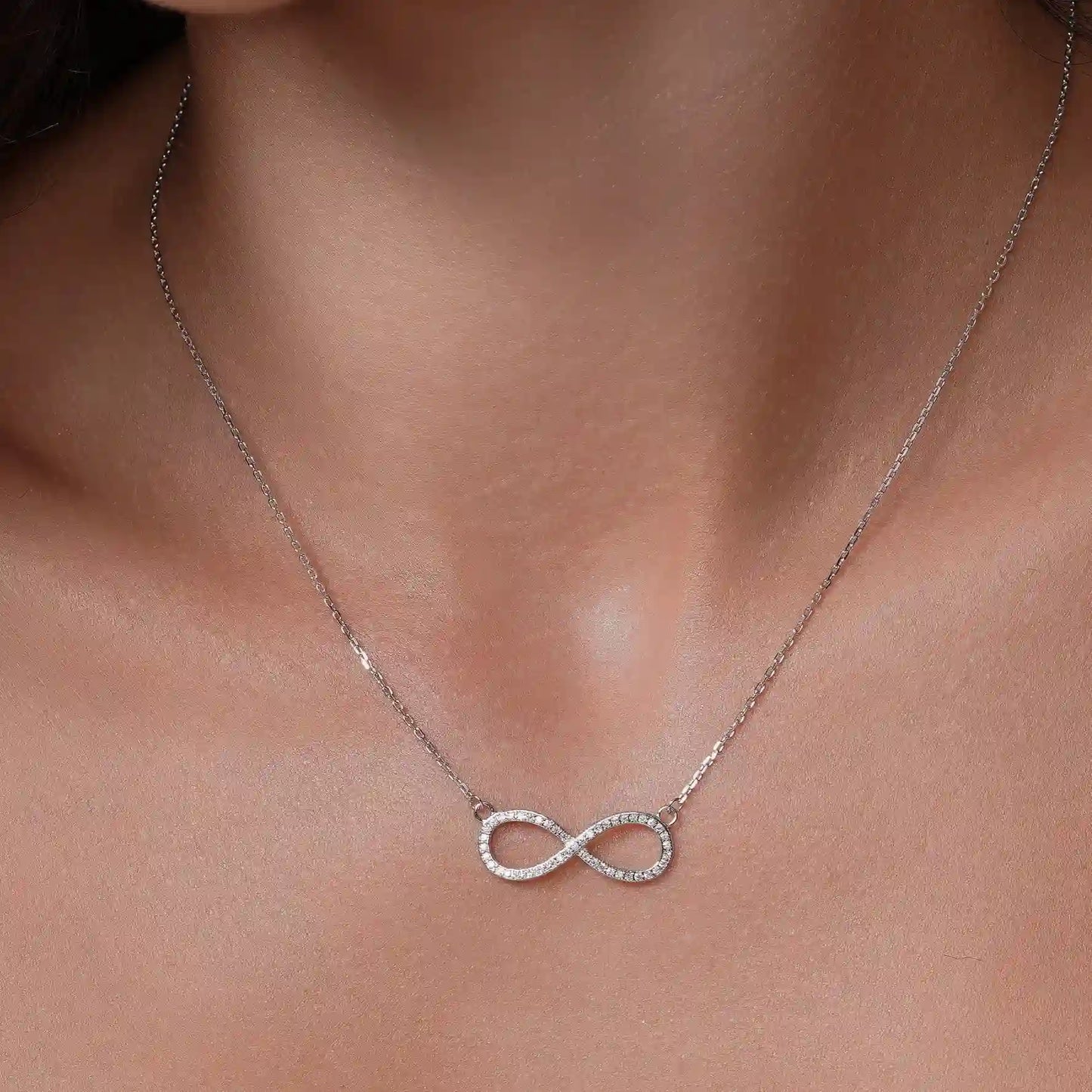 925 Sterling Silver Rhodium Plated Infinity Moissanite Stone Adjustable Necklace