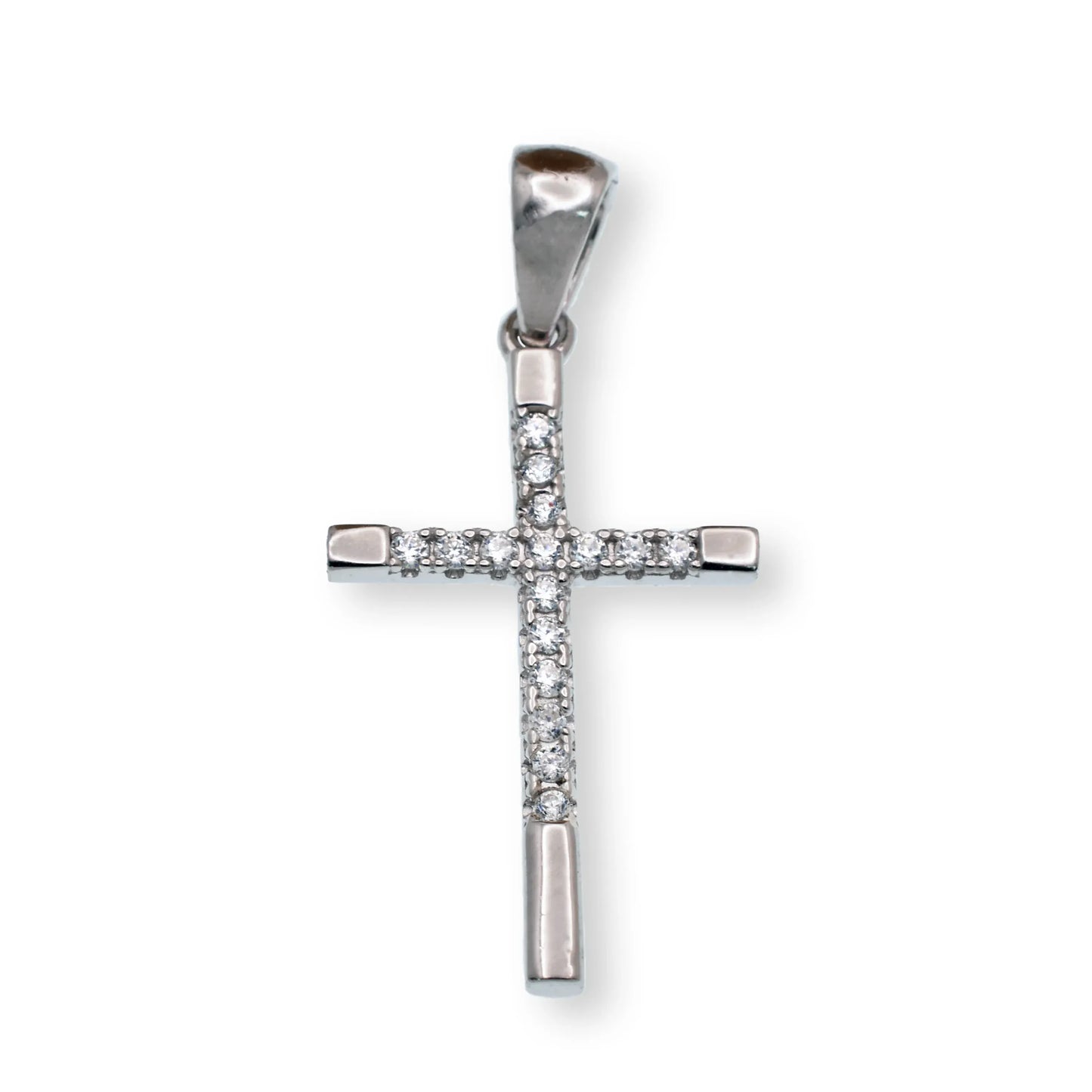925 Sterling Silver Rhodium Plated Moissanite Cross 12.6mm x 19.8mm Pendant