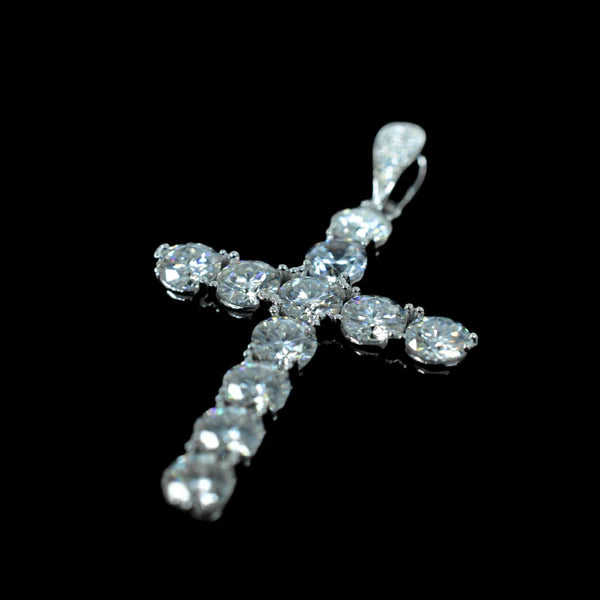 925 Sterling Silver Rhodium Plated Moissanite Cross Pendant