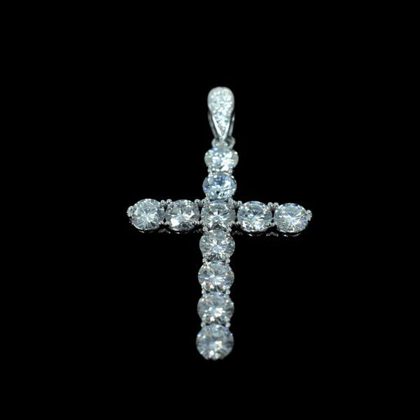 925 Sterling Silver Rhodium Plated Moissanite Cross Pendant