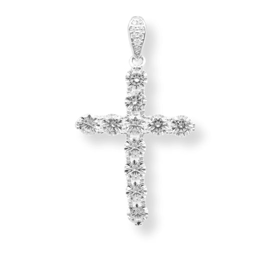 925 Sterling Silver Rhodium Plated Moissanite Cross Pendant
