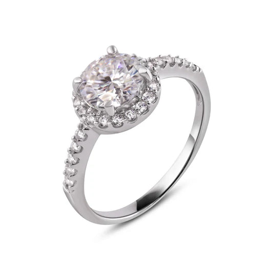 925 Sterling Silver Rhodium Plated Moissanite Stone Engagement Halo Ring