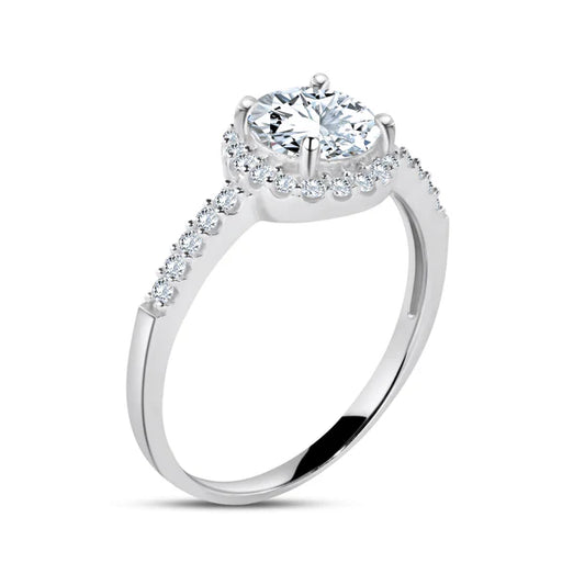 925 Sterling Silver Rhodium Plated Moissanite Stone Engagement Halo Ring