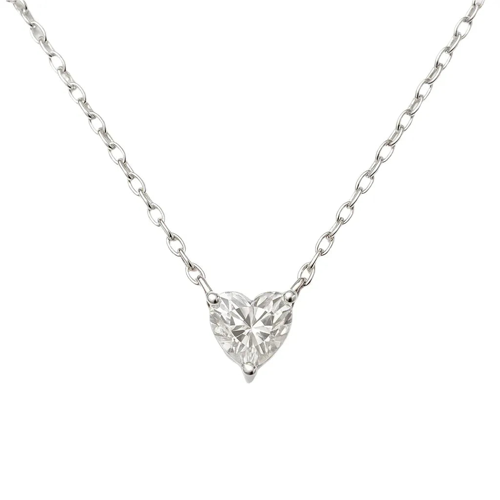 925 Sterling Silver Rhodium Plated Moissanite Heart Pendant Adjustable Necklace