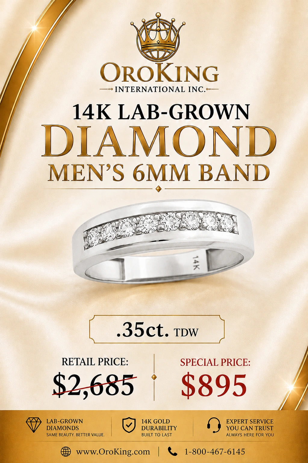 Men's 14K White Gold Lab-Grown Diamond 6mm Band 0.35ct. TDW