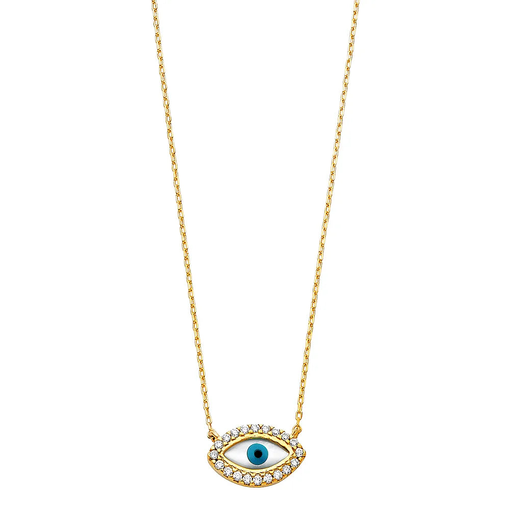 14K Yellow Gold Evil Eye CZ Pendant Necklace – 17" + 1" Extender