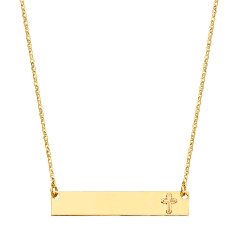 14K Two-Tone Gold Cross Design ID Plate Necklace Size 17.5"