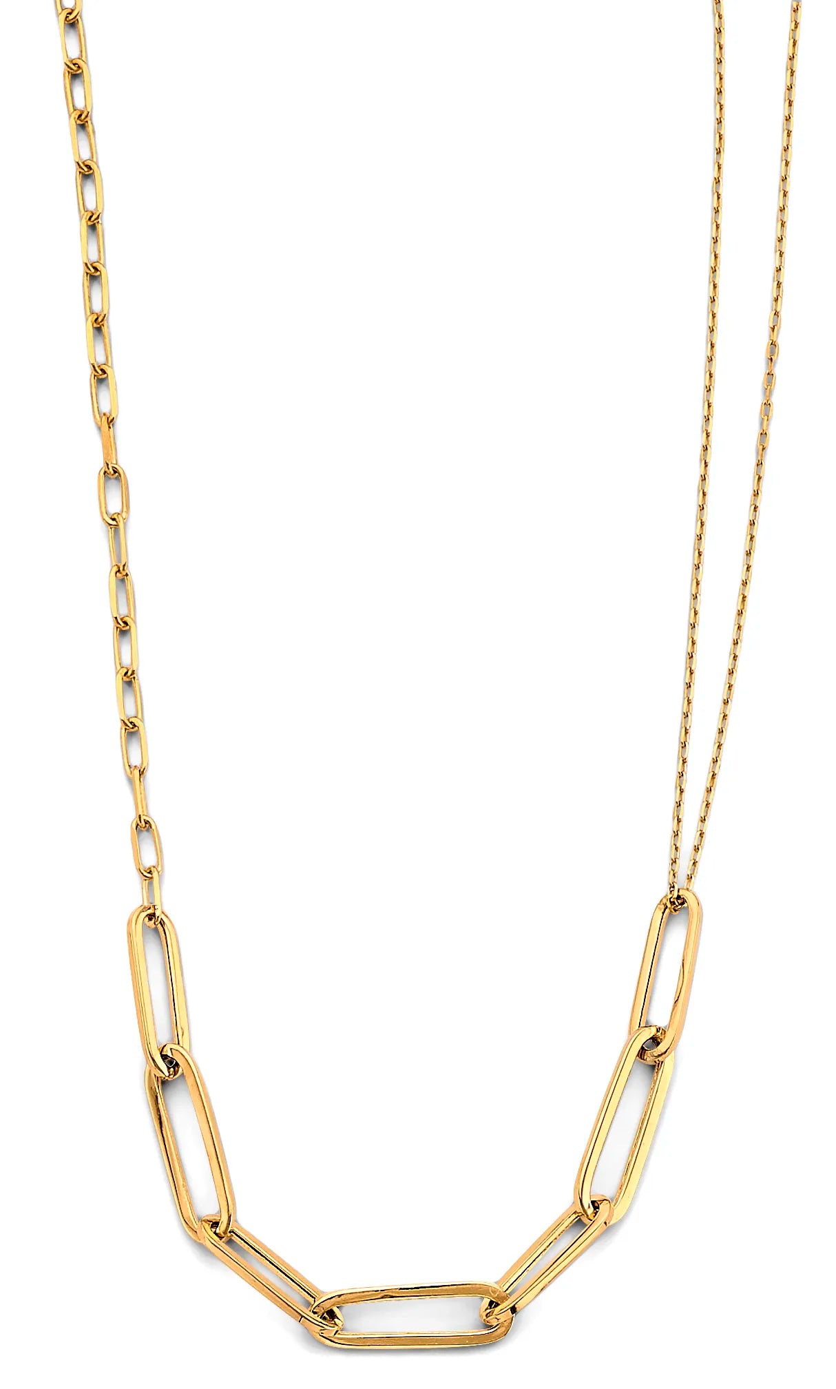 14K Yellow Gold Paperclip Link Necklace 17" + 1" Extender