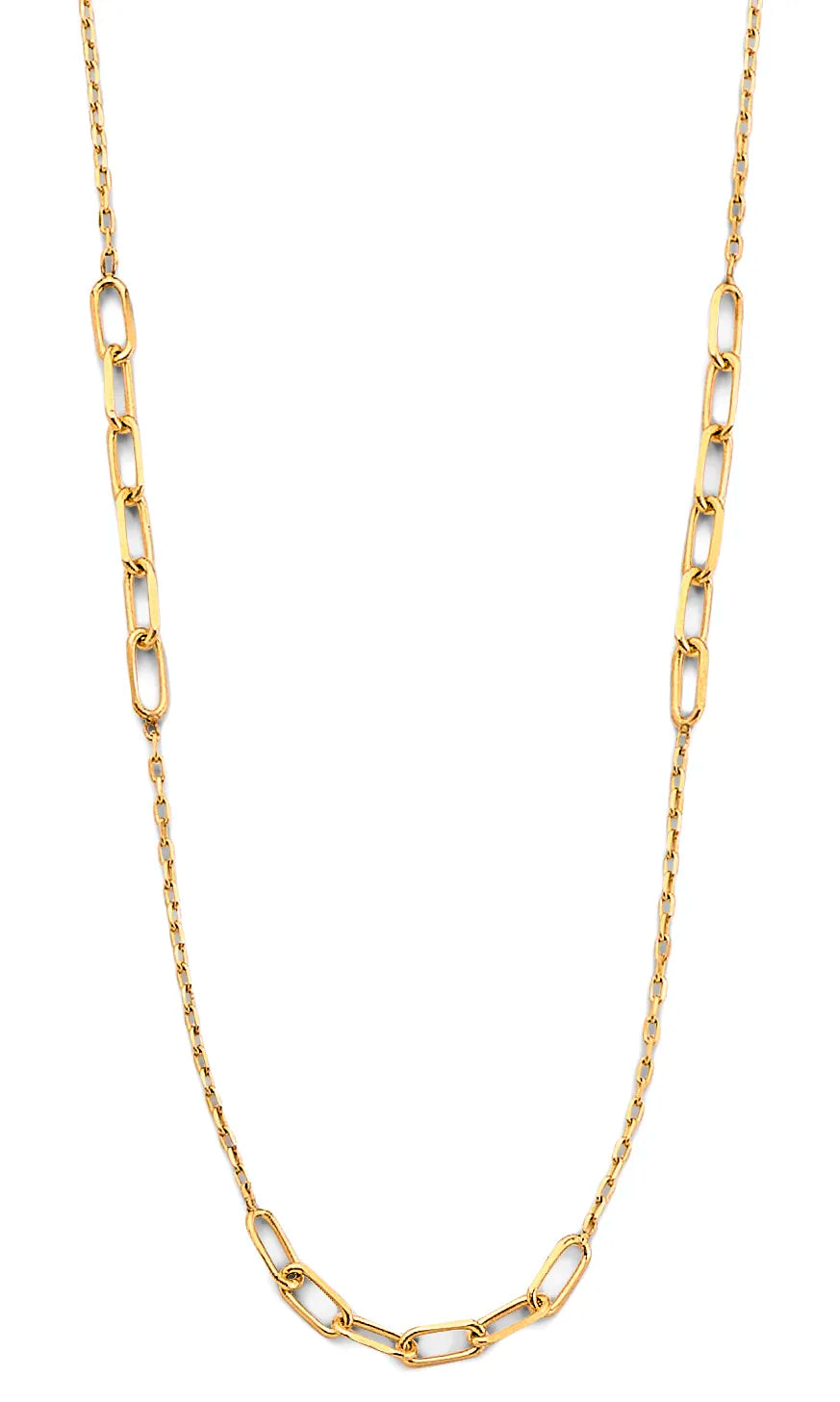 14K Yellow Gold Paperclip Link Station Necklace 17" + 1" Extender