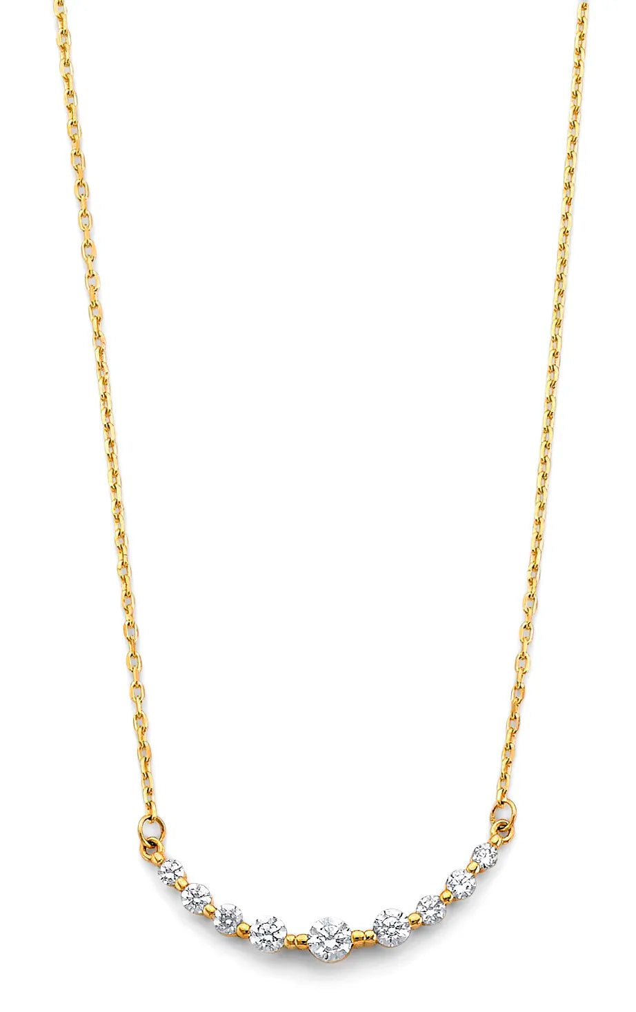 14K Yellow Gold Graduated CZ Bar Necklace 17"+1" Extender