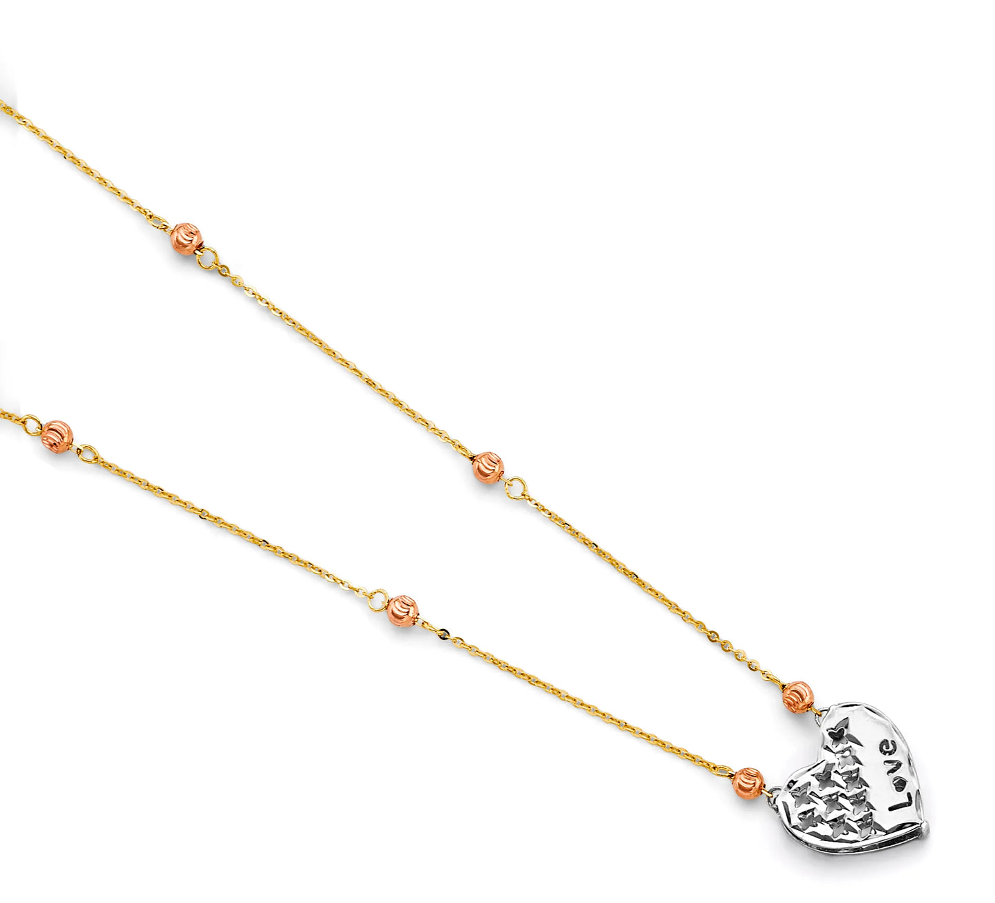 14K Tri-Color Gold Virgin Mary Heart Station Necklace 17"+1" Extender