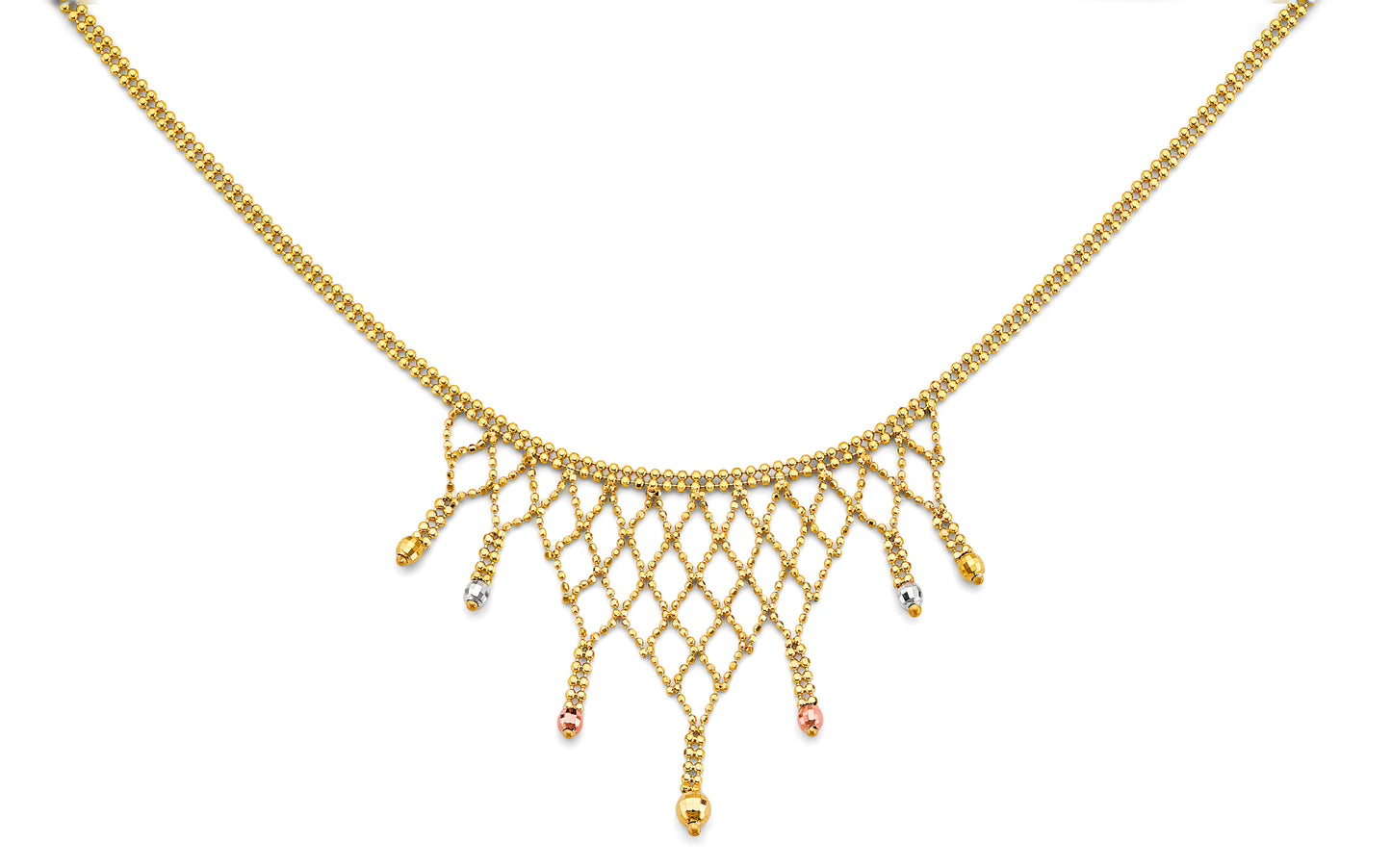 Women's14K Tri-color Gold  Beaded Fancy Necklace