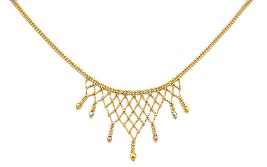 Women's14K Tri-color Gold  Beaded Fancy Necklace