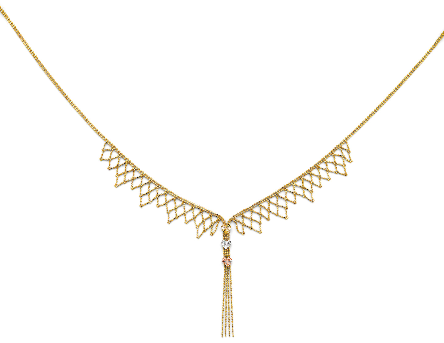 Women's14K Tri-color Gold  Beaded Fancy Necklace