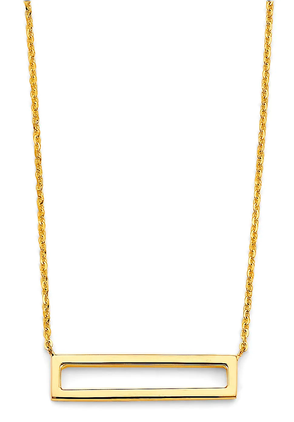 14K Yellow Gold Open Rectangle Bar Pendant Necklace – 17" + 1" Extender