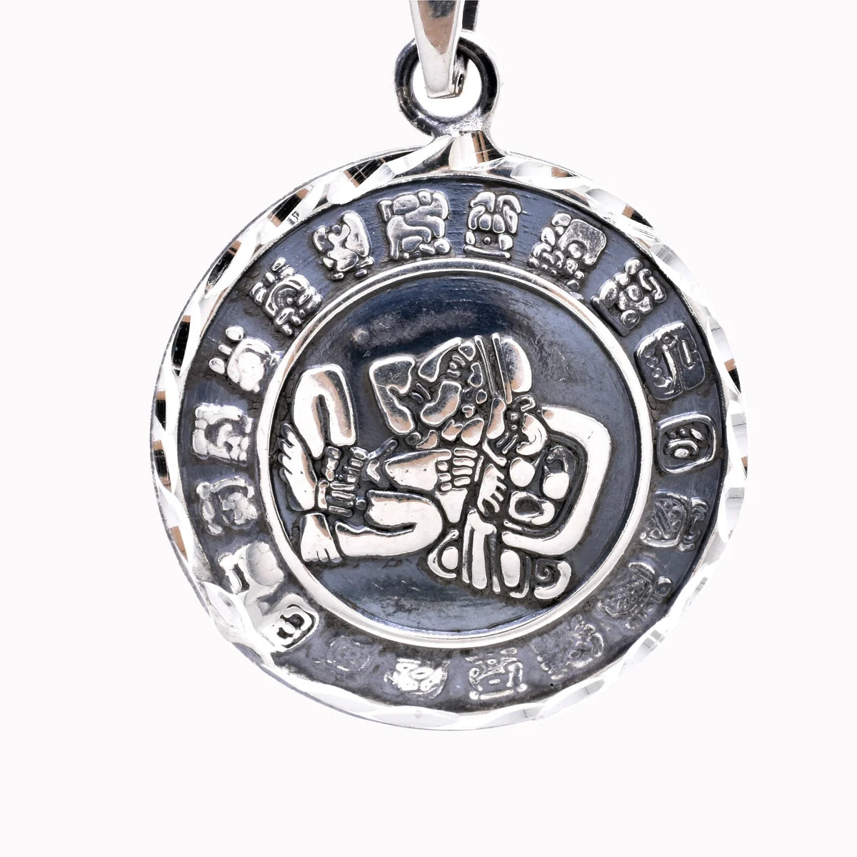 925 Sterling Silver Oxidized Diamond Cut Puffed Aztec Mayan Calendar 3D Pendant