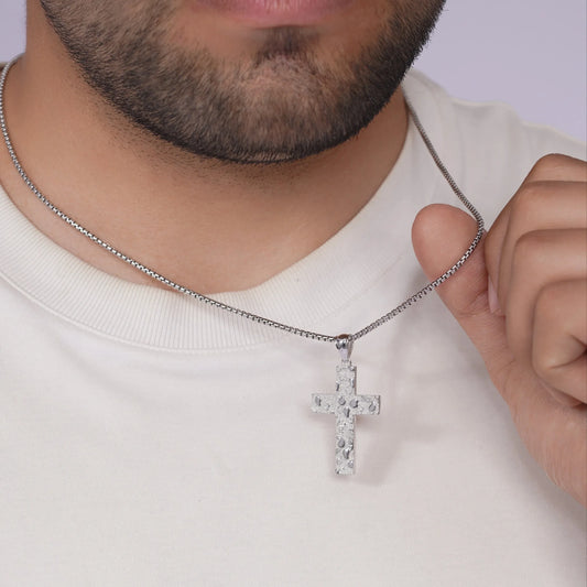 925 Sterling Silver Rhodium Plated Nugget Cross 23.5mm x 35.3mm Pendant