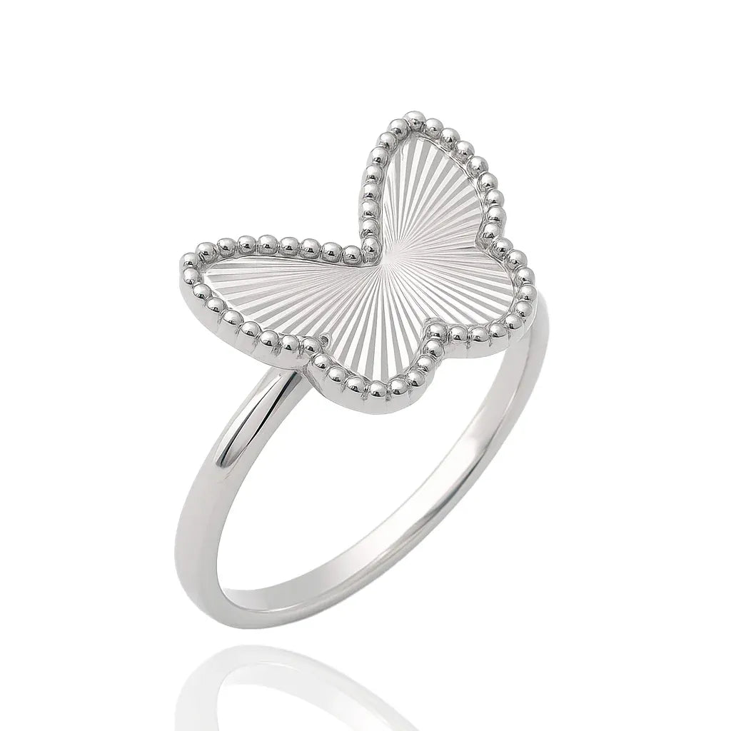 925 Sterling Silver Rhodium Plated Diamond Cut 15.3mm x 12mm Butterfly Ring