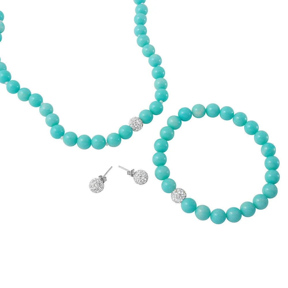 925 Sterling Silver Turquoise Beads Set with CZ Encrusted Bead