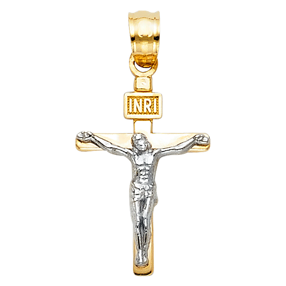 14K Yellow Gold Two-Tone Crucifix Pendant aprox 3/4" tall