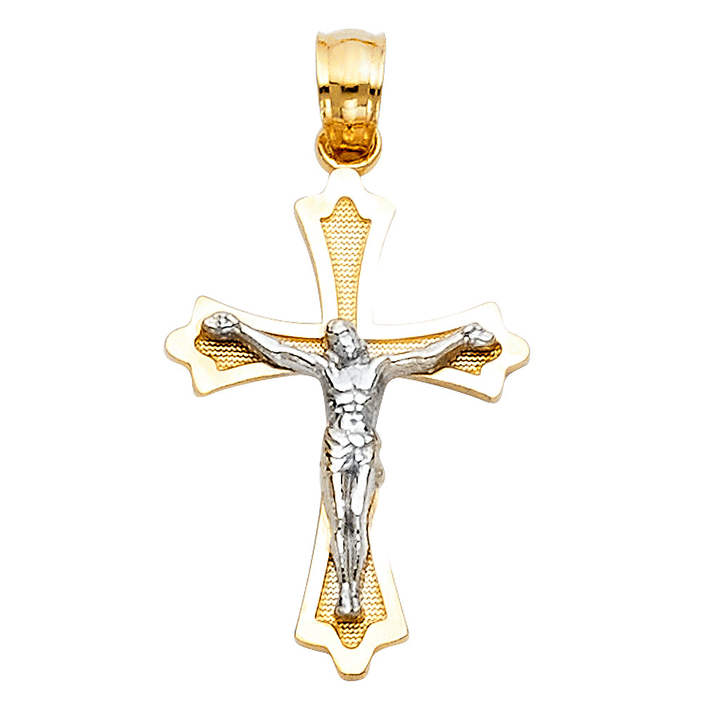 14K Yellow Gold Two-Tone Crucifix Pendant aprox 3/4" tall