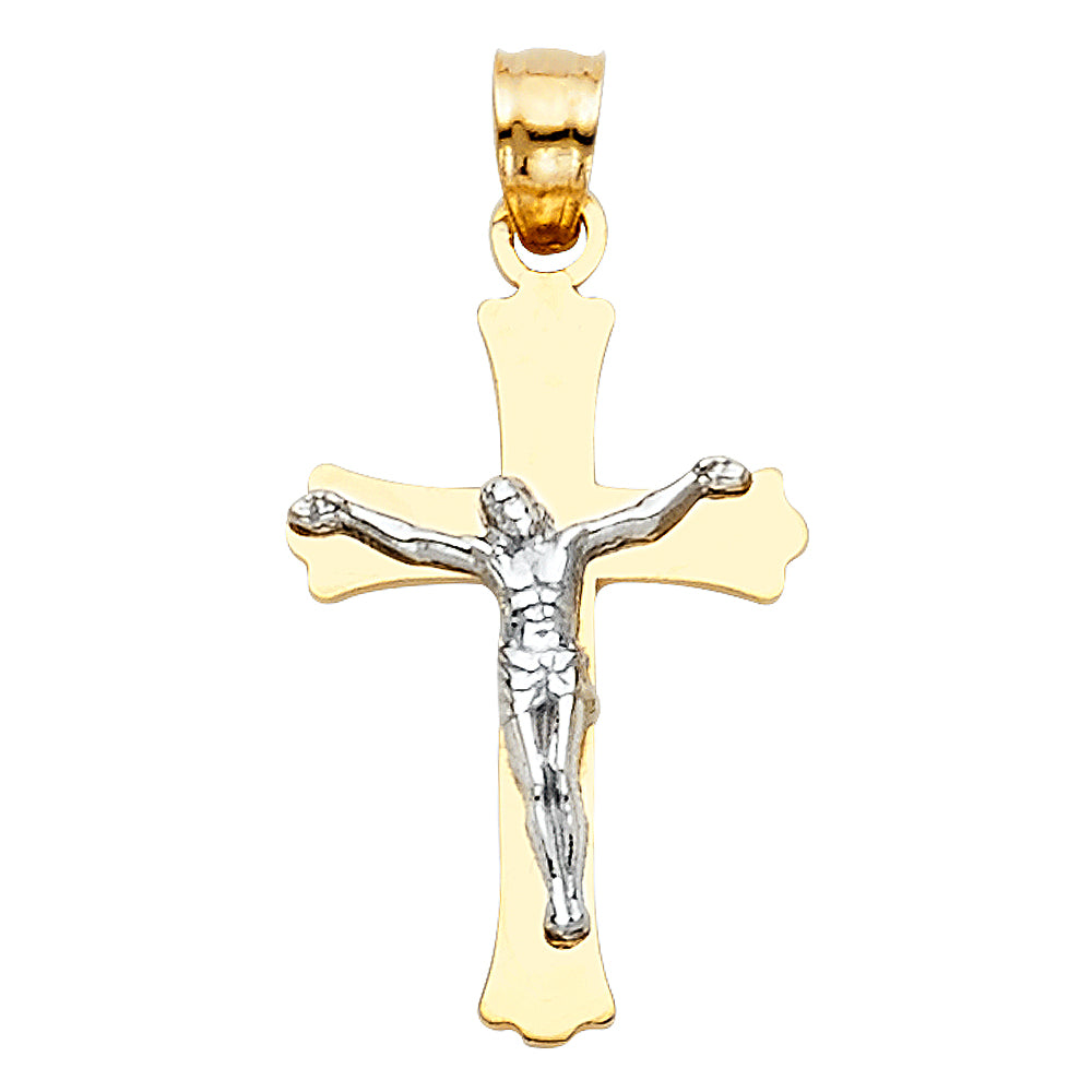 14K Two-Tone Gold High-Polished Crucifix Pendant aprox 3/4" tall