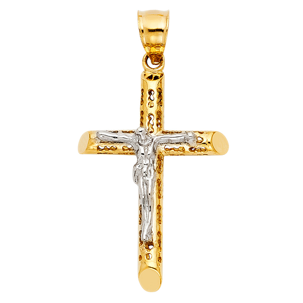 14K Yellow Gold Two-Tone Crucifix Pendant aprox 1 1/2" tall