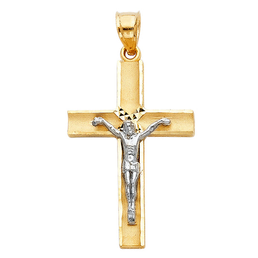 14K Two-Tone Gold Polished Crucifix Pendant