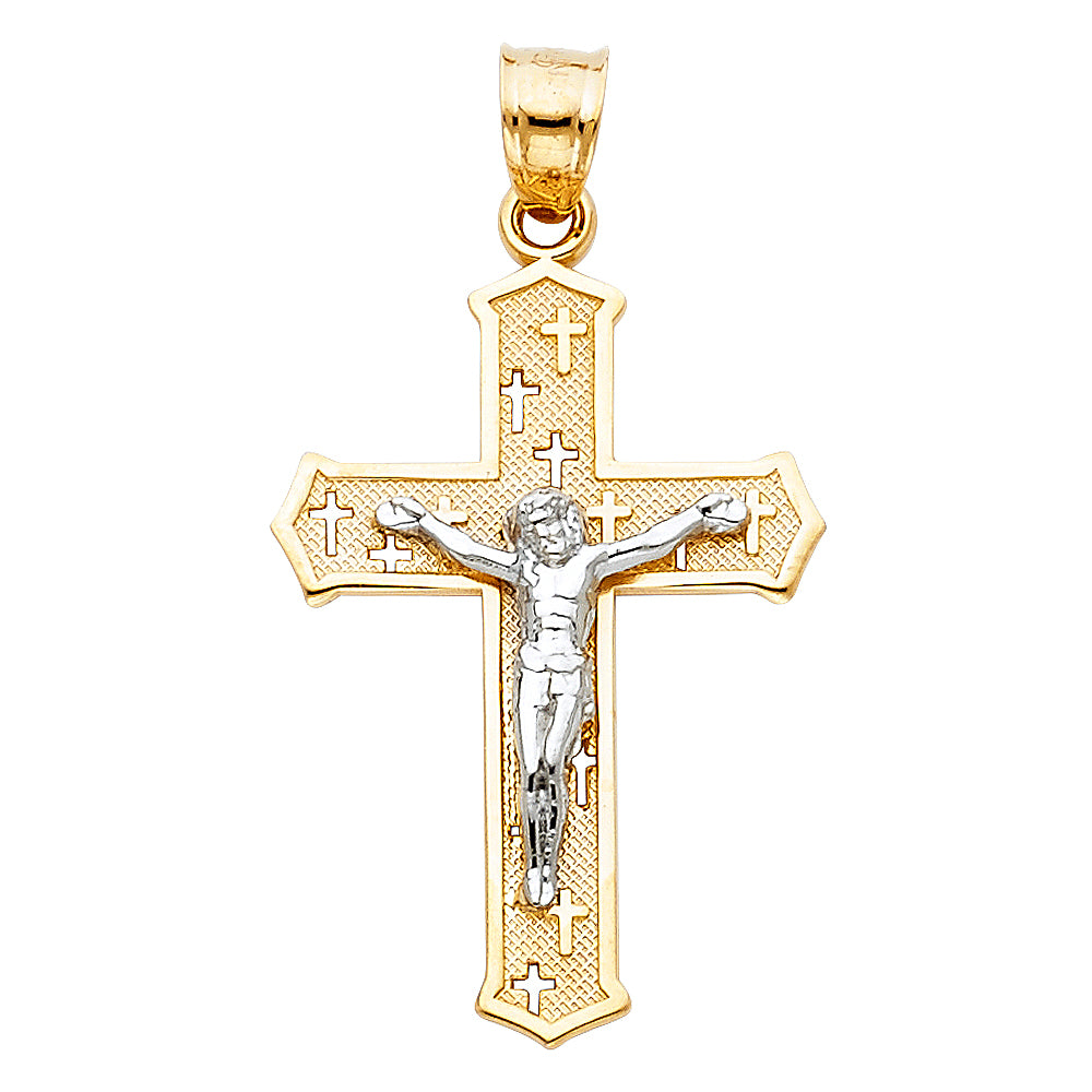 14K Two-Tone Gold Textured Crucifix Pendant