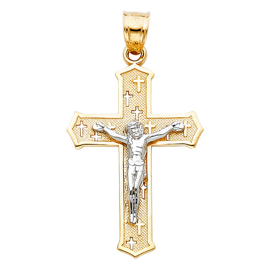 14K Two-Tone Gold Textured Crucifix Pendant