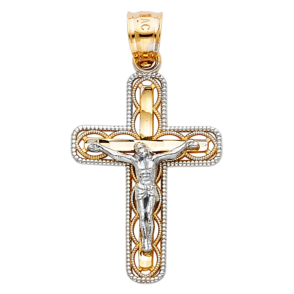 14K Yellow Gold Two-Tone Crucifix Pendant aprox 1" tall