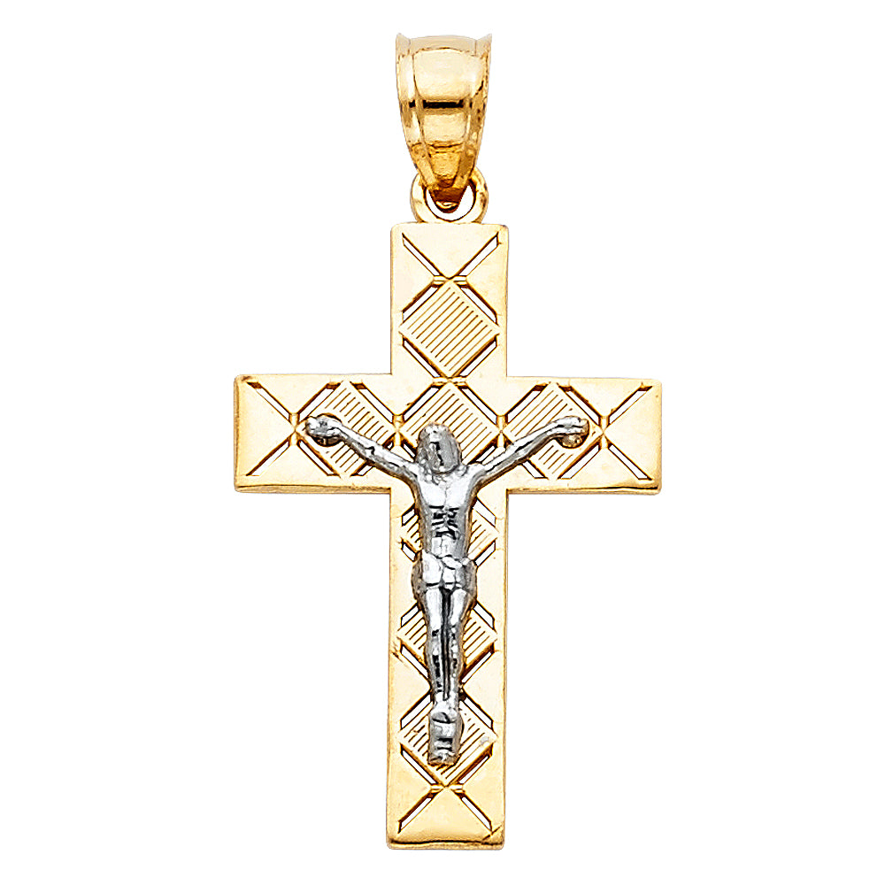 14K Two-Tone Gold Diamond-Cut Crucifix Pendant